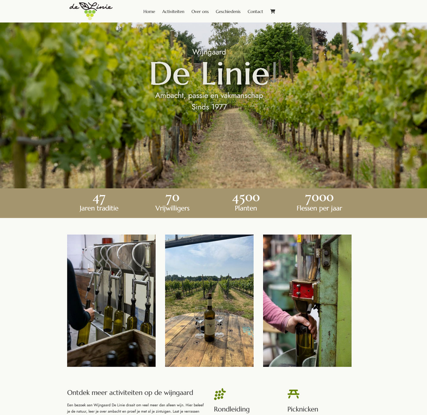 Screenshot van de website van Wijngaard De Linie