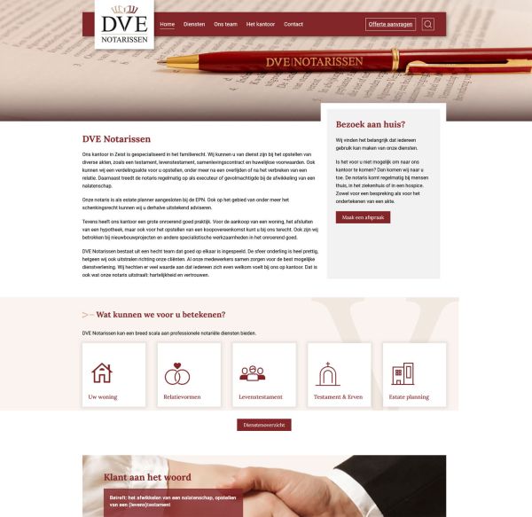 screenshot van de website van DVE Notarissen