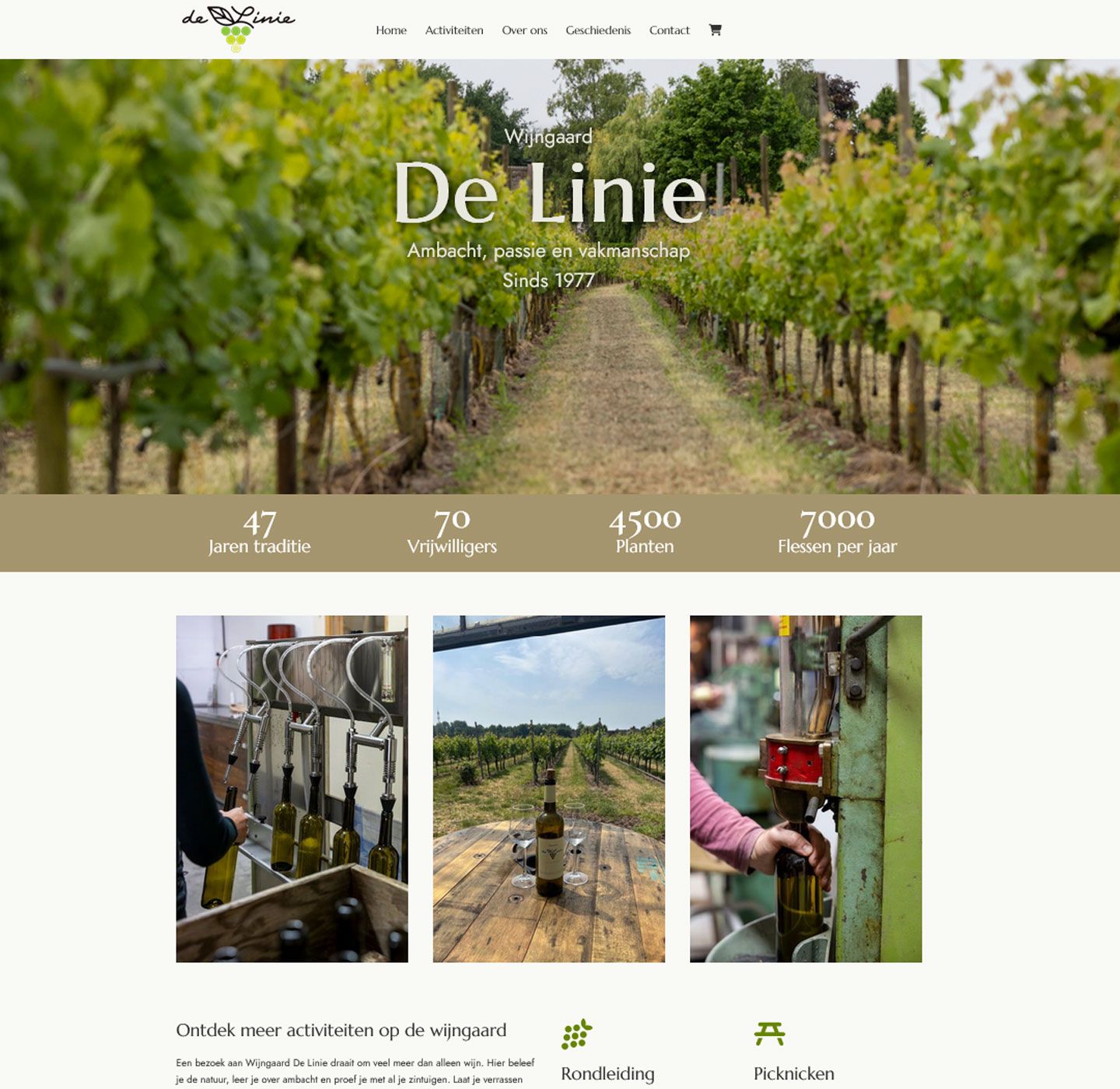 Screenshot van de website van Wijngaard De Linie