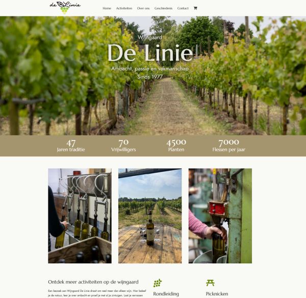 Screenshot van de website van Wijngaard De Linie